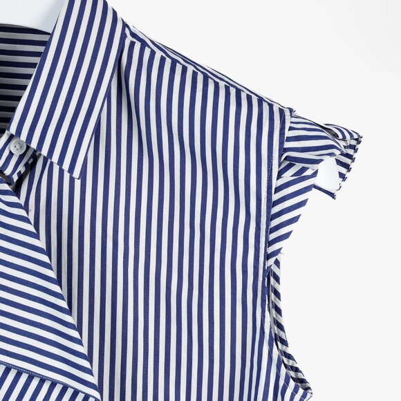 Jil Sander Aghata Dark Blue Cotton Striped Drape Blouse - Picture 6 of 11